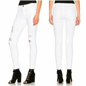 Frame Le Skinny de Jeanne Jeans Blanc Jefferson Distressed Holes